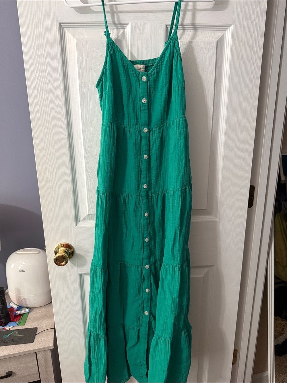 Universal Thread Green Button-Front Tiered Maxi Dress